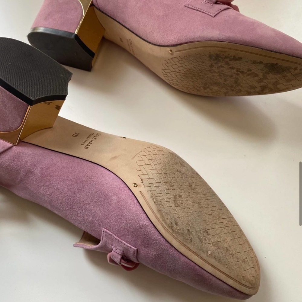 Cole Haan Collection Chain Pink Suede Heel Loafers sz 9 - Picture 11 of 15